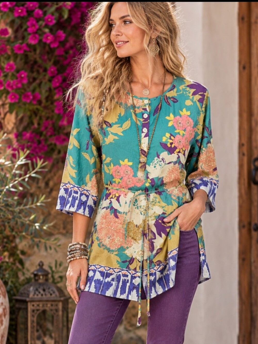 Cabi Poetry Silk Floral Office Outing Tunic Top sz S teal purple multi style 812